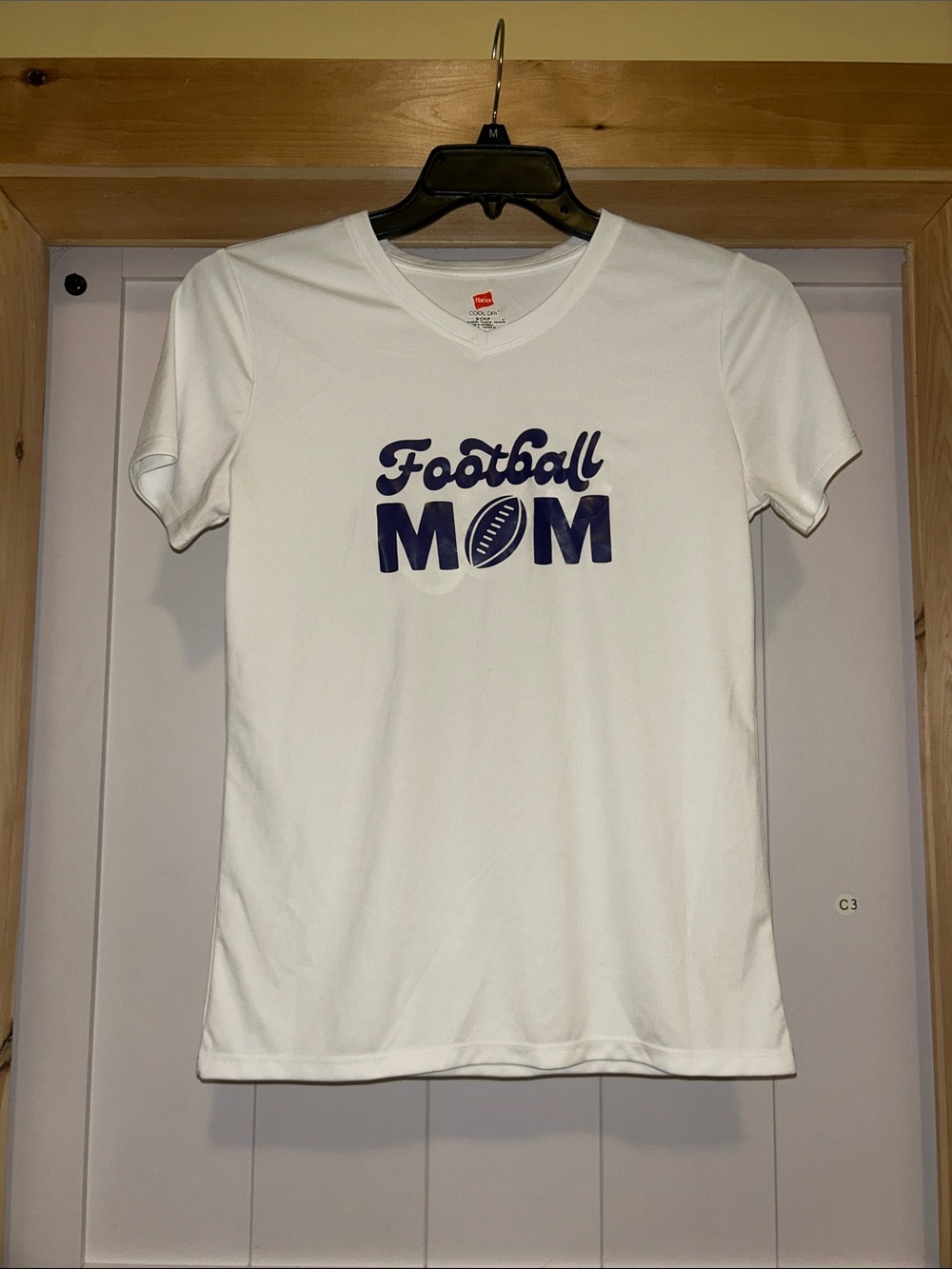 White "Football MOM" V-Neck Tee